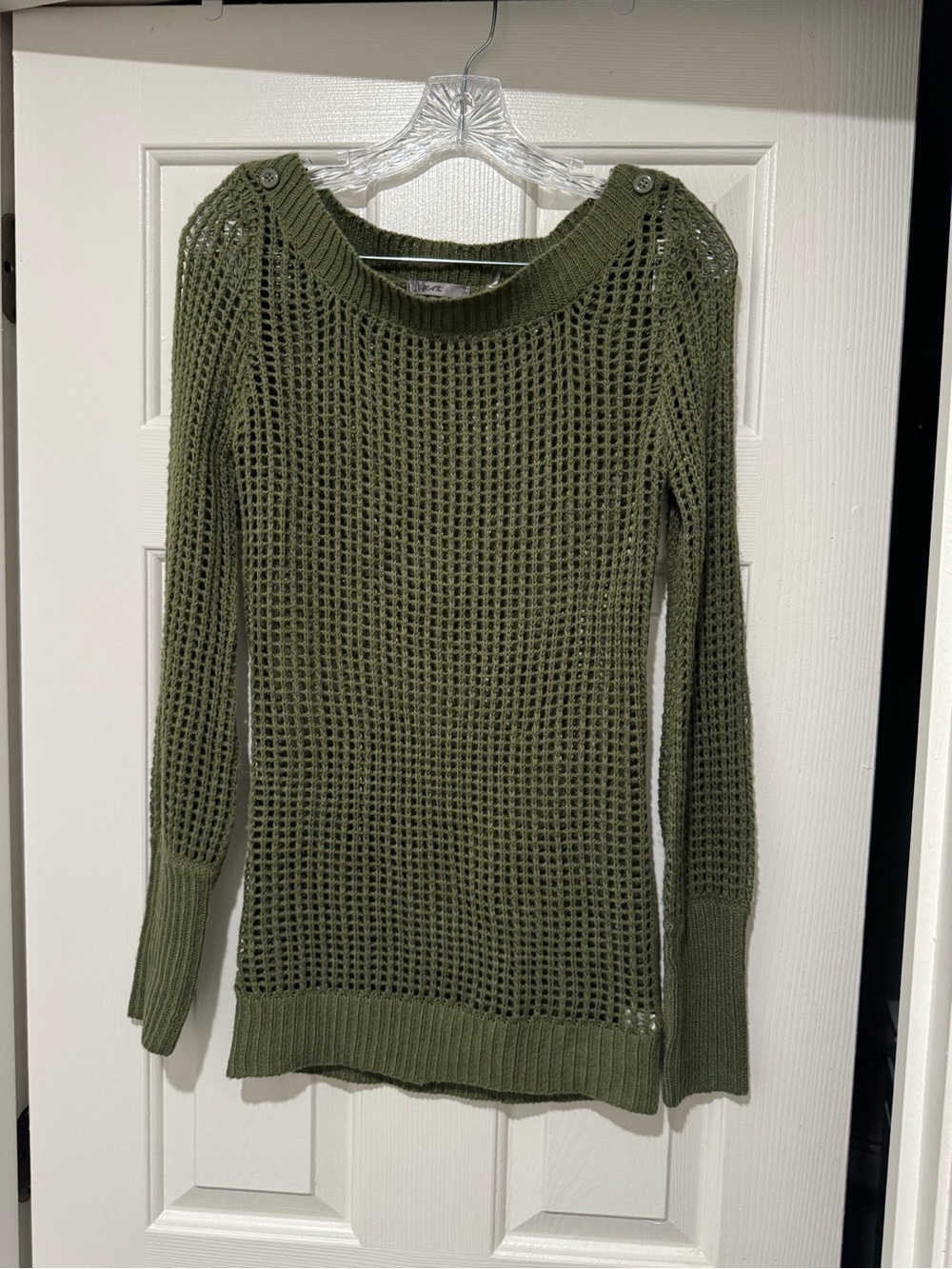 Green Crew Neck Waffle Knit Sweater